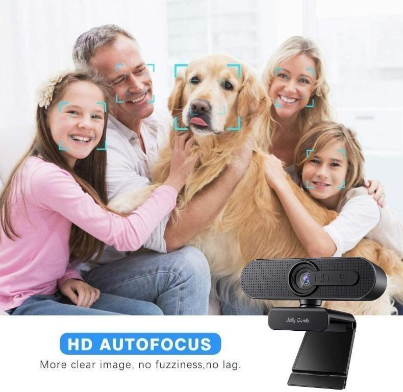 Jellycomb1080P HD Webcam Pro Auto Focus & Light Correction W06