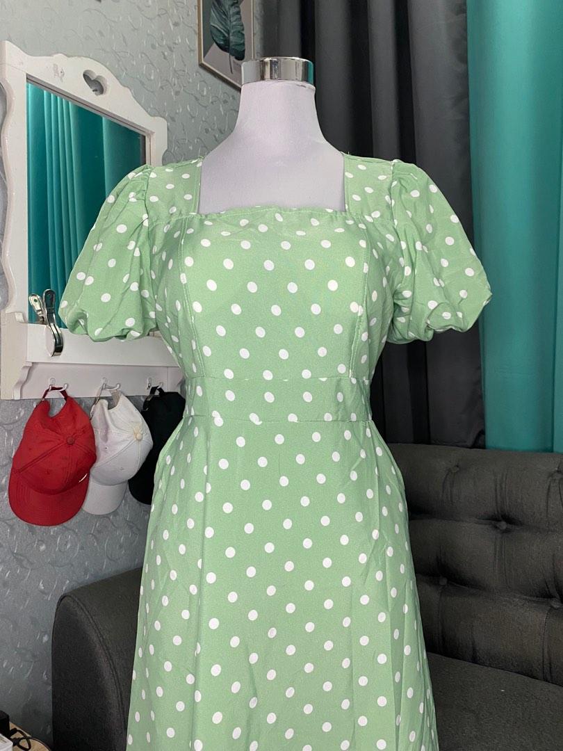 Light Green Polkadot Dress Ruffle Dress Women s Fashion