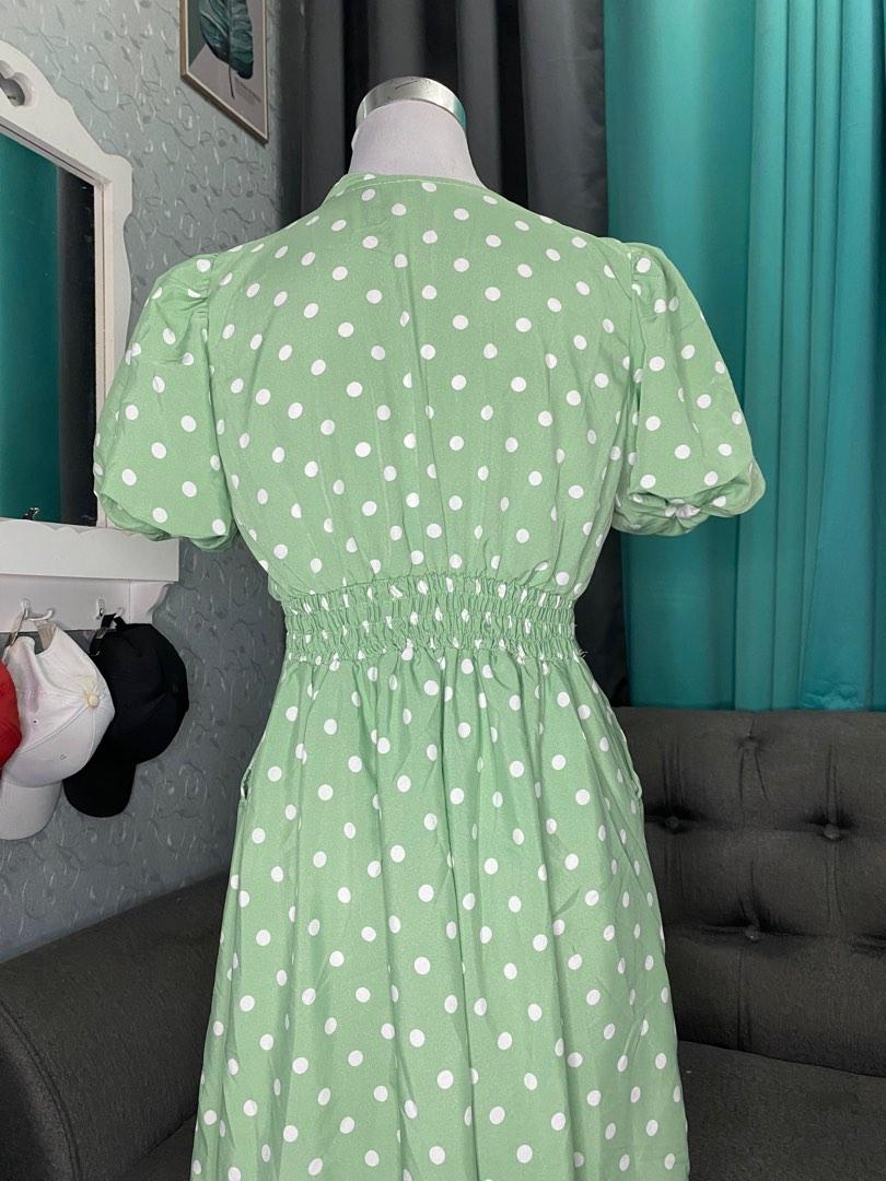 Light Green Polkadot Dress Ruffle Dress Women s Fashion