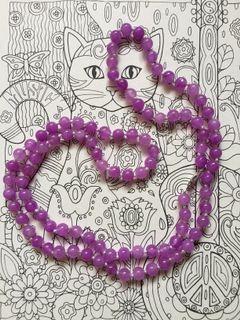 Long Lavender purple semi gemstone crystal agate bead necklace silver catch
