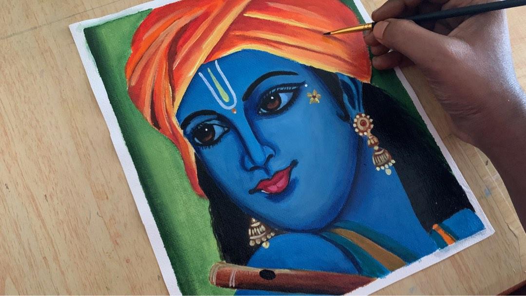 Lord Krishna drawing | Krishna ji drawing | krishna oil pastel drawing | Oil  Pastel Drawing - YouTube