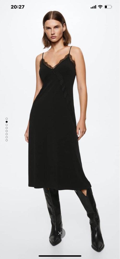 MANGO LACE CAMISOLE DRESS BLACK, Women's Fashion, Dresses & Sets, Dresses  on Carousell