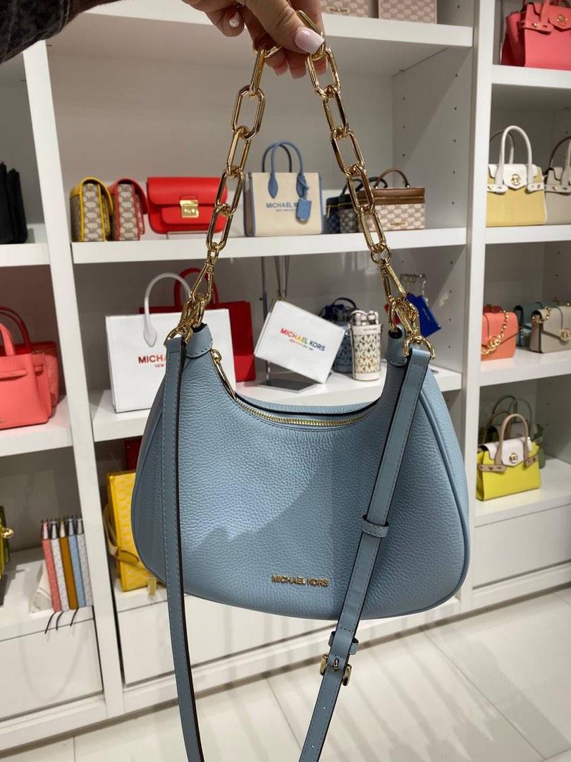 Micheal Kors Cora Large Zip Pouchette in Light Blue, Luxury, Bags & Wallets  on Carousell