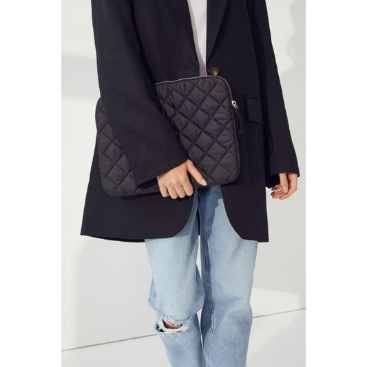 Ori H M black classy quilted laptop tablet multipurpose case pouch