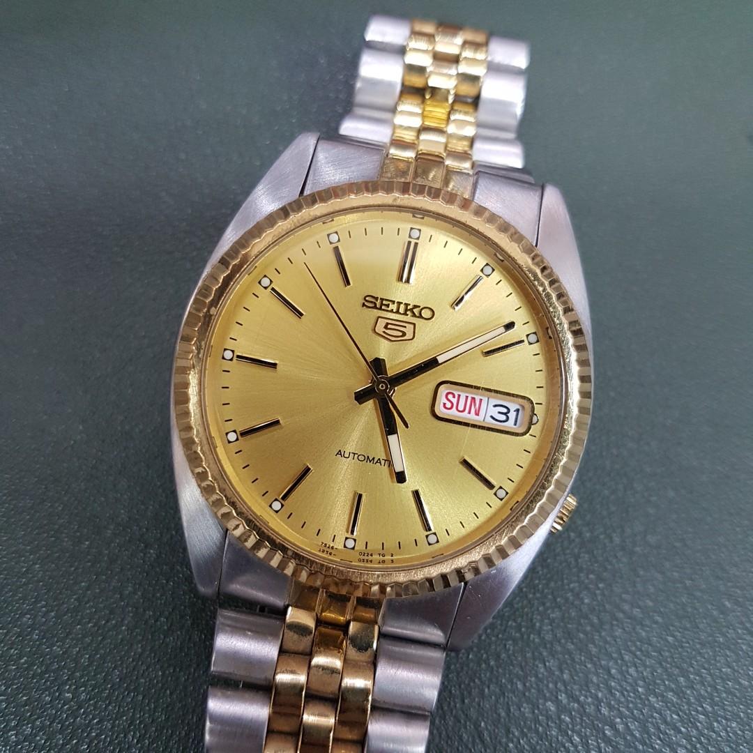 Seiko 5 SNXJ92 Automatic Day Date Half Gold Watch, Men's Fashion, Watches &  Accessories, Watches on Carousell