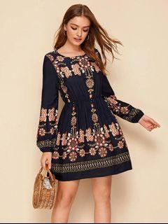 Shein floral print elastic waist A-line dress