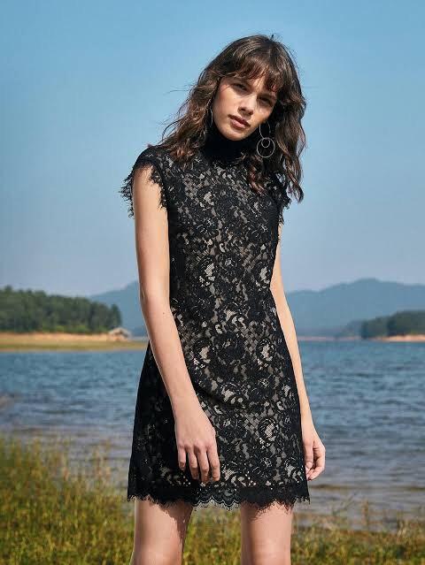 navy blue lace dress with cap sleeves Eliza J. Lace Cap Sleeve Gown – MOTHER OF main image 1