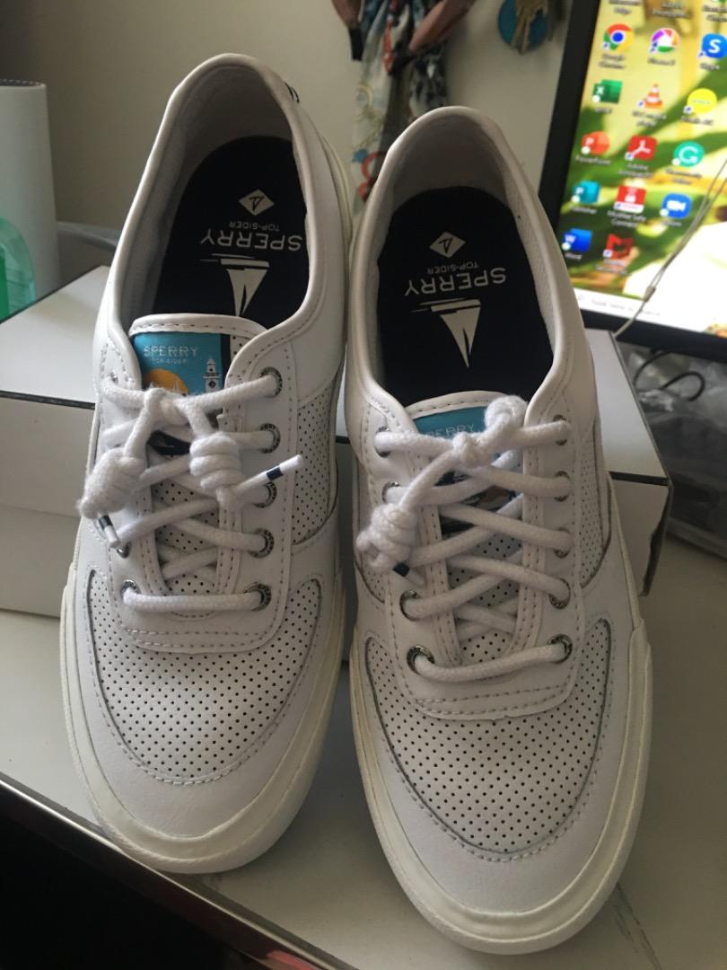 White leather store sperrys women's