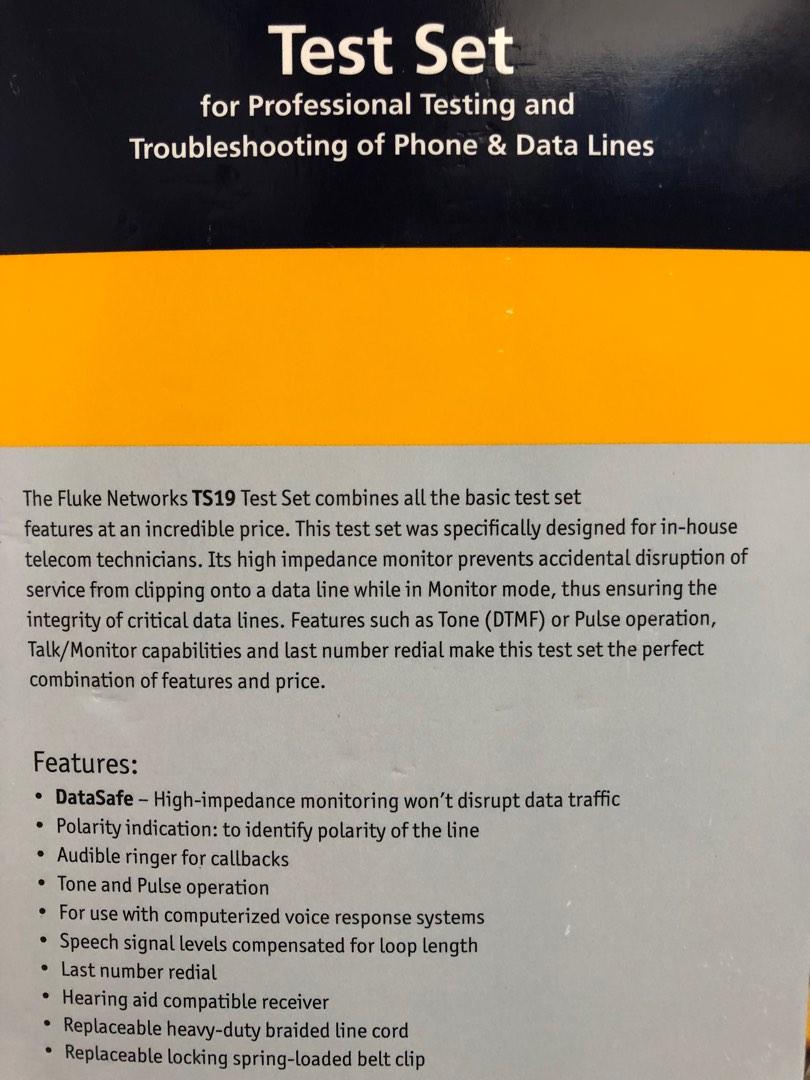 Telephone Lineman Handset Test Set Fluke TS 19, Commercial & Industrial