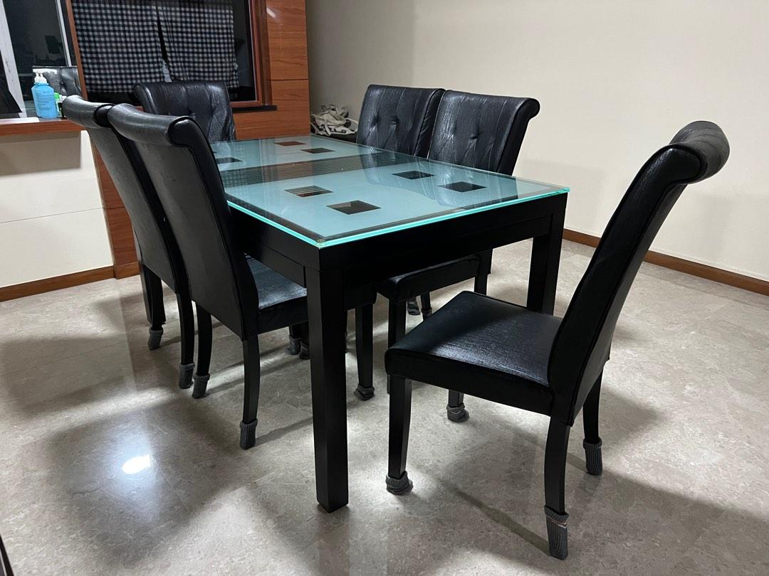 Tempered glass dining table with chair sets of 6, Furniture & Home