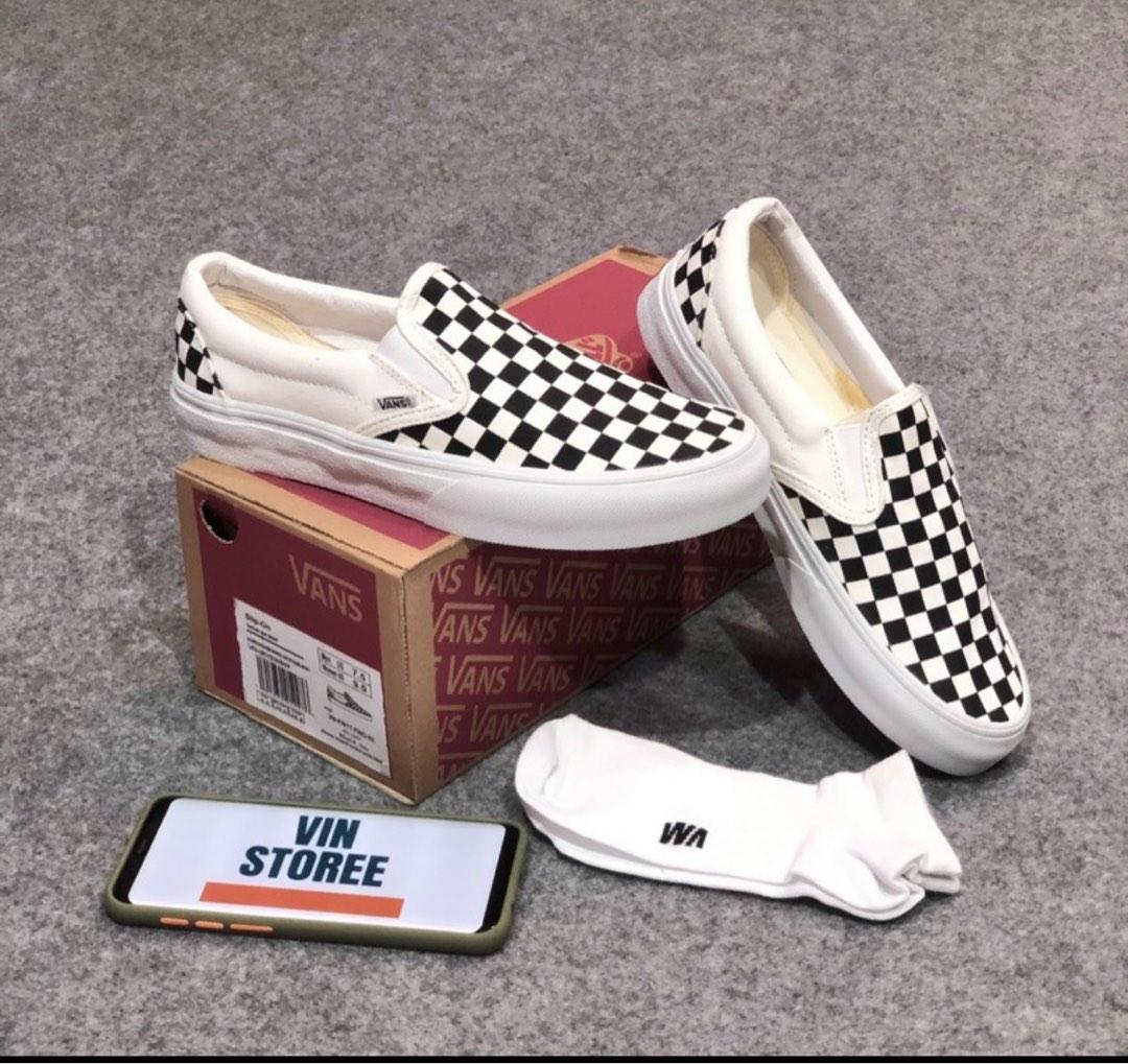 Vans Shoes slip on OG checkerboard white black premium Unique Chess Box,  Men's Fashion, Footwear, Sneakers on Carousell