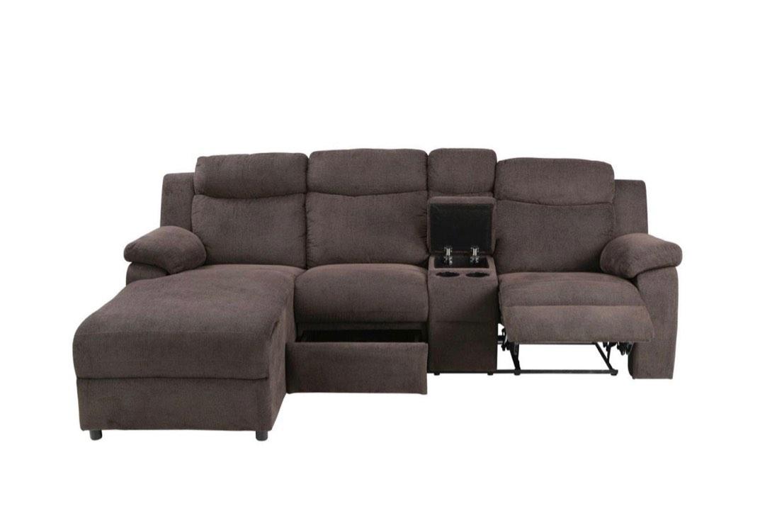 VERENA LSHAPED RECLINER (FAB) LEFT BROWN FABRIC RECLINER SOFA