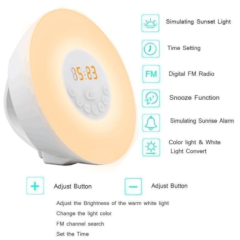 Wake Up Light, Arvin Simulation Sunrise Sunset Light Alarm Clock Night