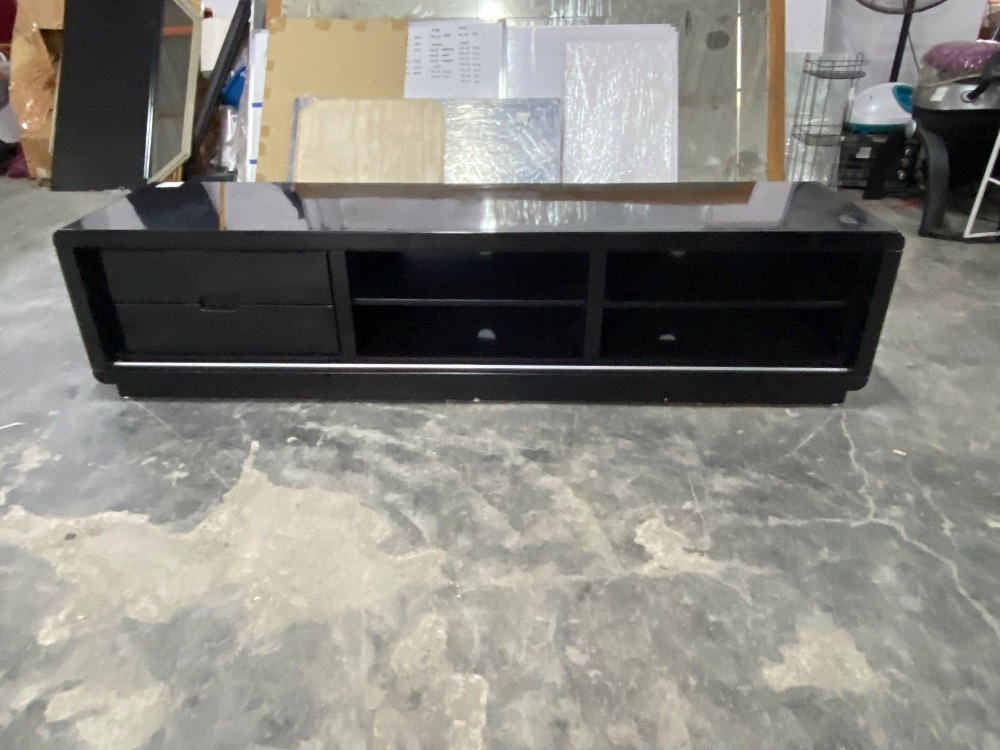 Wooden TV Bench wIth Glass Top Black Colour / Bangku TV Kayu dengan ...