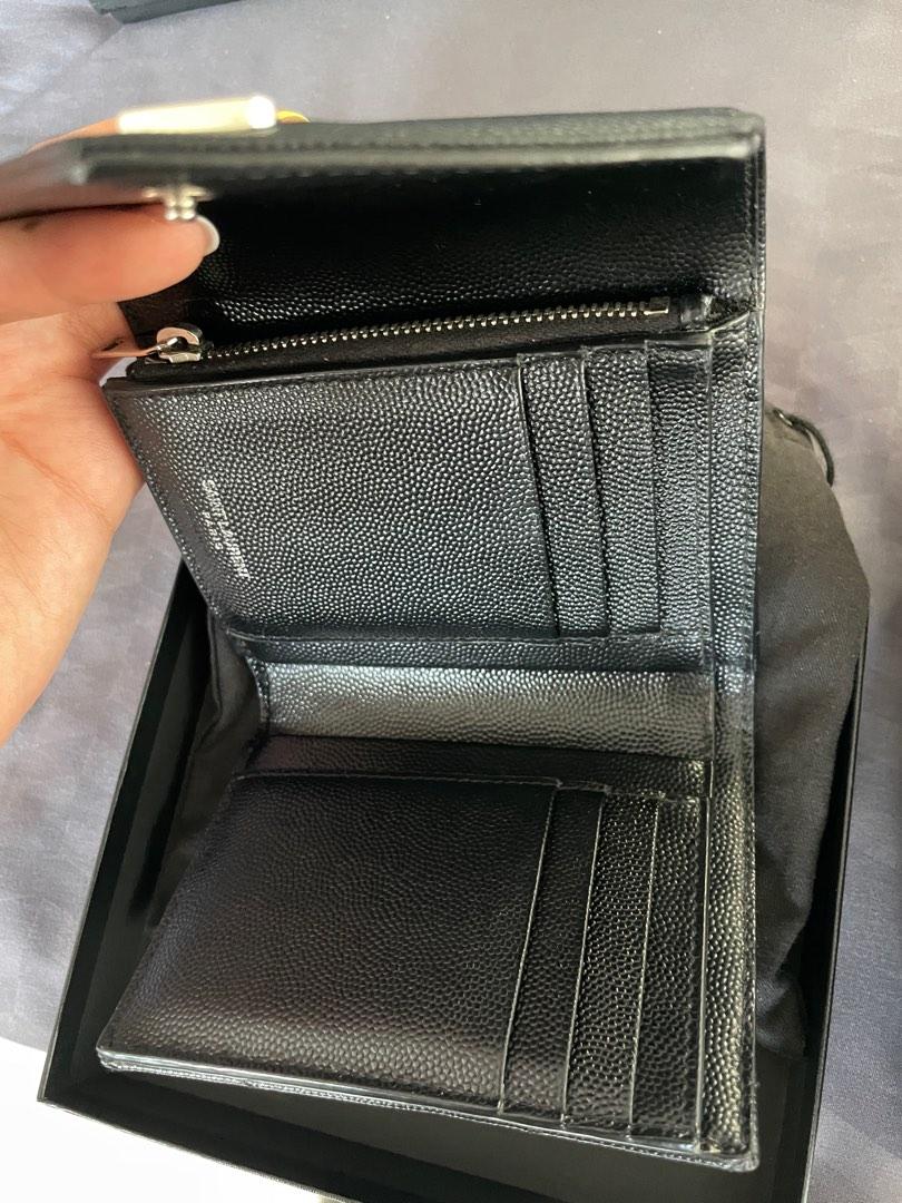 YSL Tri-fold Wallet Black Silver Cowhide 242758 main image 1