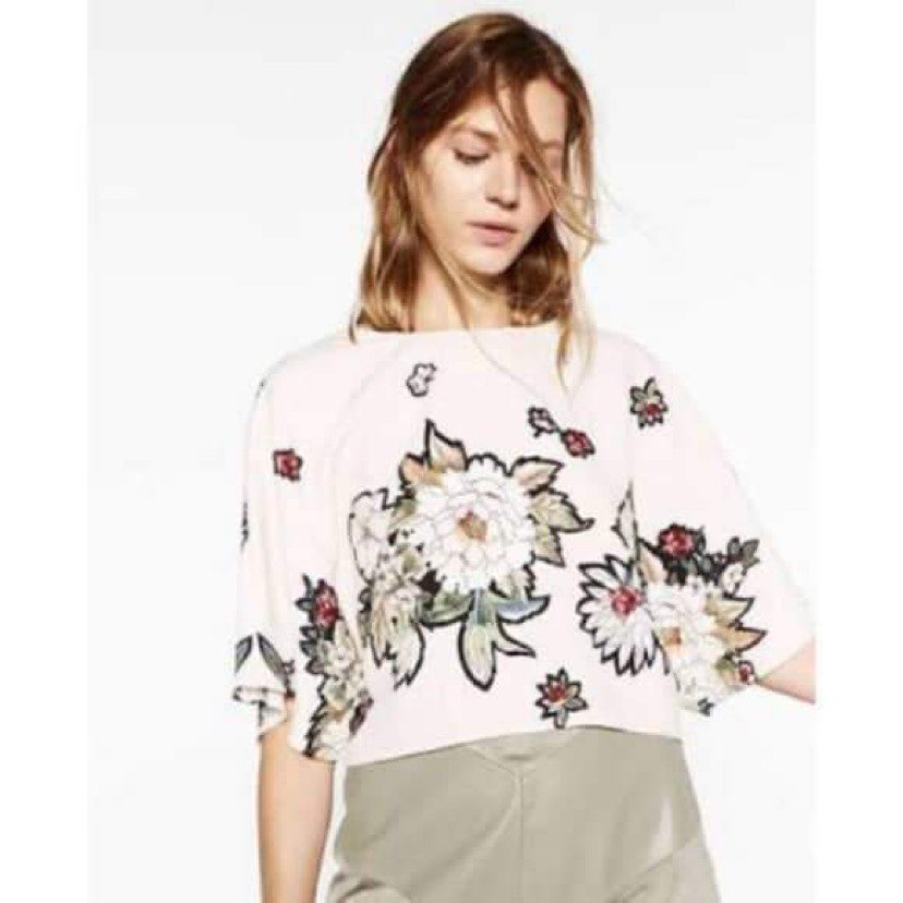 Top Blouse Zara Style Kimono Léger Fleuri Bordeaux - Taille L 40 - En Très Bon état