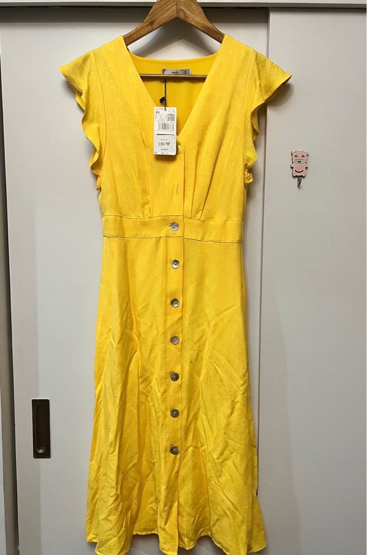 Mango Linen Yellow Dress, Women's Fashion, Dresses & Sets, Dresses on