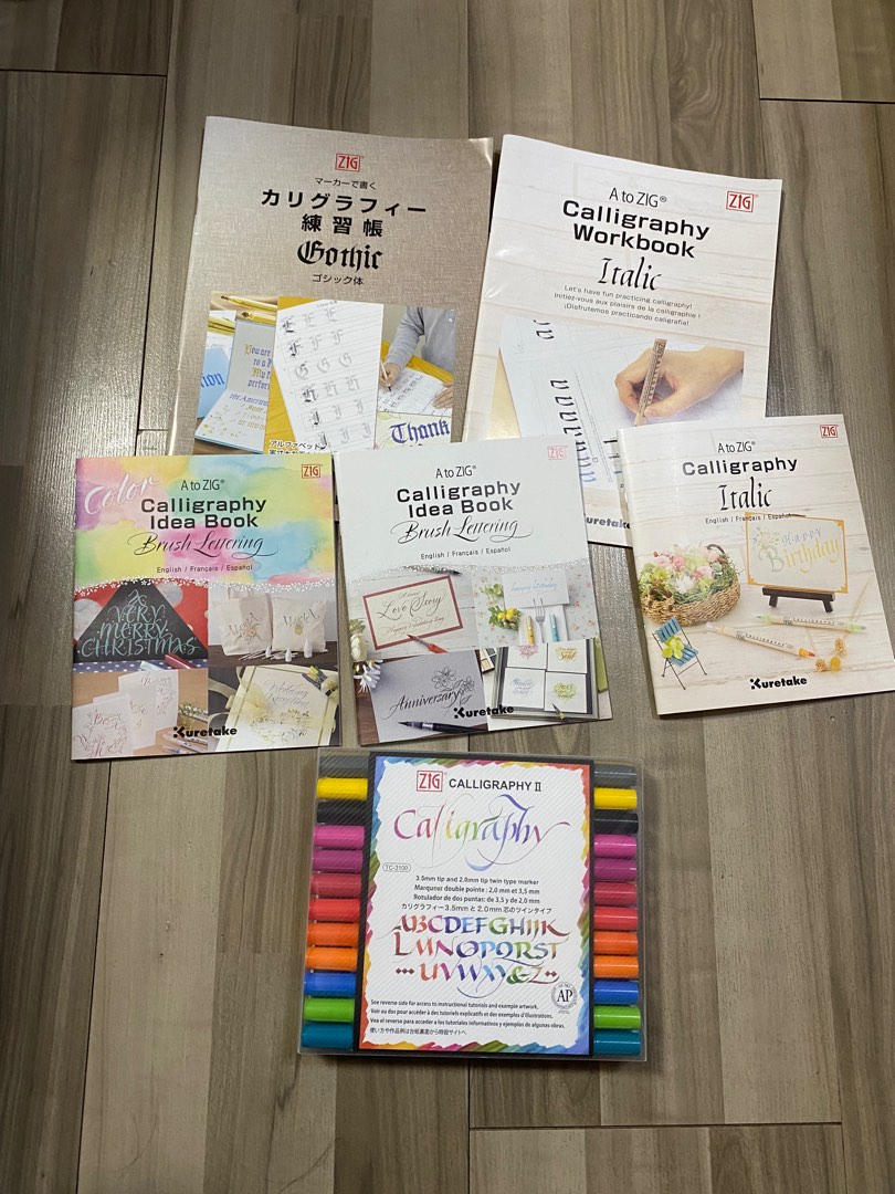 吳竹zig calligraphy maker Lettering brush pen 書法藝術字筆日本製一套24色支 連5本原裝練習冊 ...