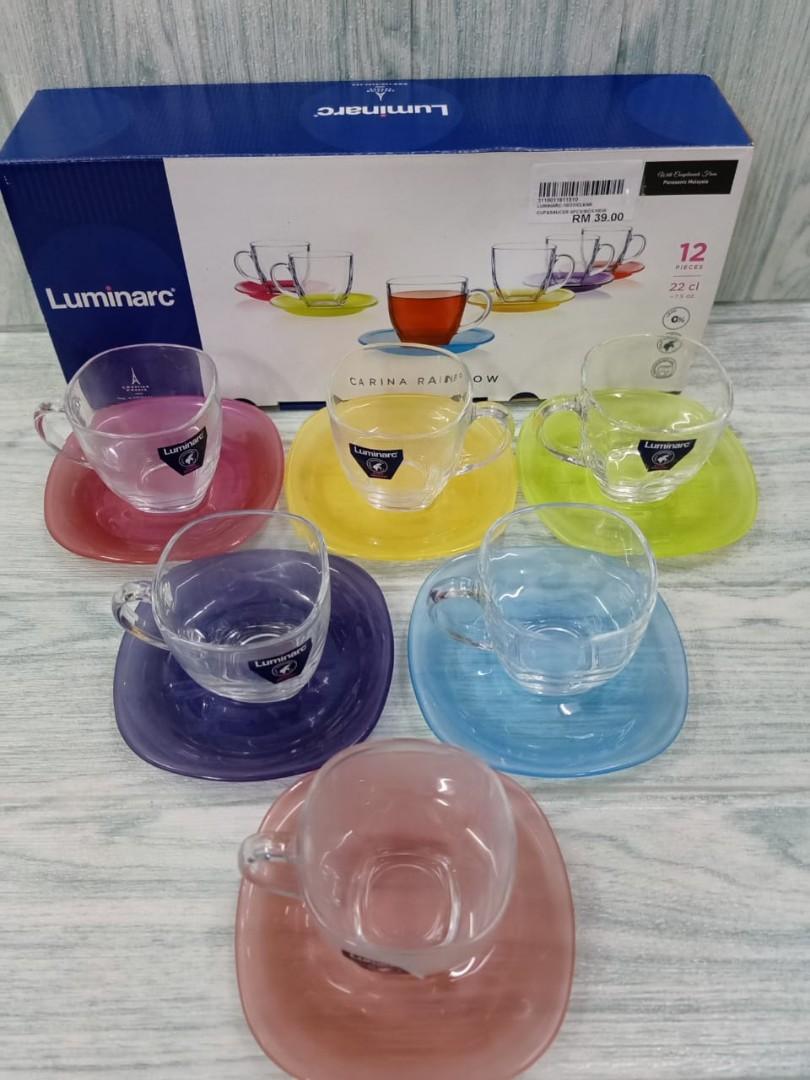 12pcs Luminarc Carina Rainbow cup and saucer set, Furniture & Home
