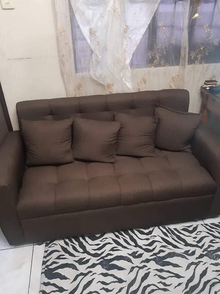 3 Seat Sofa Brand New Mall Quality (Category: Sofas) located in Quezon City. Submitted by wams.homeessentials (Listing ID 1189377689, Image 2). Description: PRICELIST • 3 seater fabric - 4,200 • 3 seater leather - 4,400 Message me for color availability. ADDITIONALS • Pillow - 150 each • Stool 20" × 20" - 1,125 each • Stool 20" × 28" - 1,650 each • Center table 18" × 24" - 1,650 MATERIAL • Mall Quality • Uses strap, no spring. • Made of 4 inches 