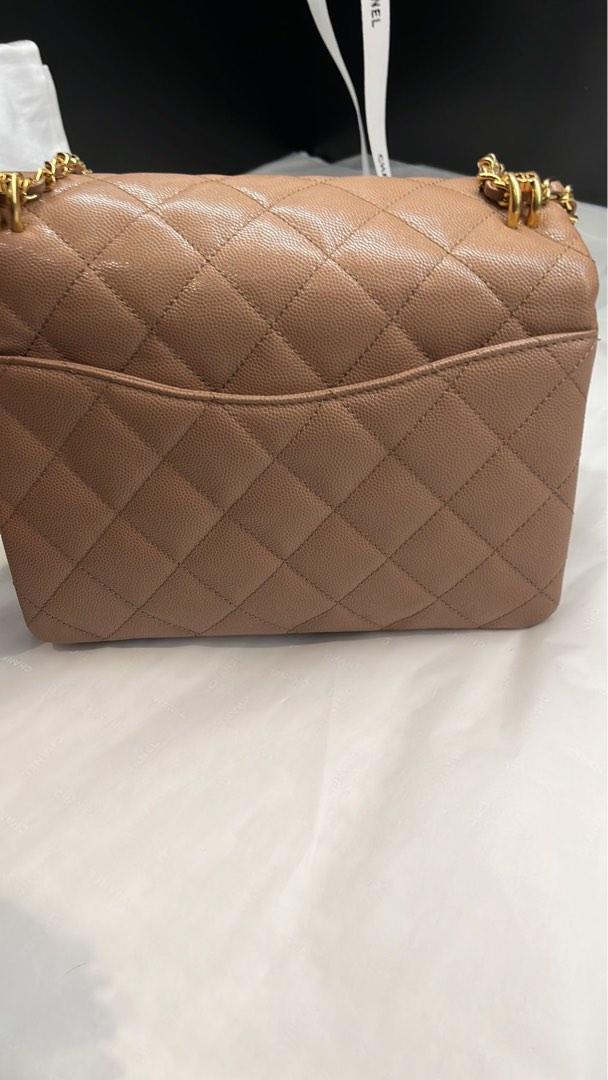 New 22K CHANEL Medium Large Classic Coco Handle Flap Beige Bag Gold HWR  CHIP