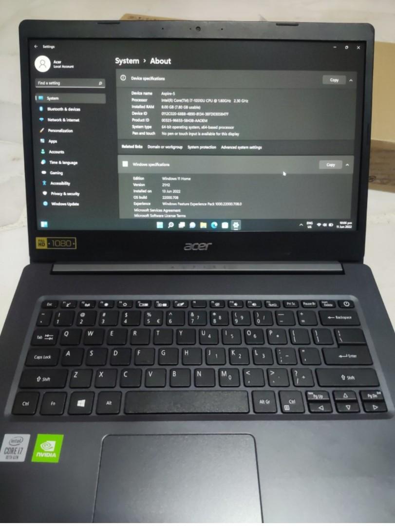 Acer Aspire 5 Gaming Laptop i710th gen processor upgraded to M.2 SSD