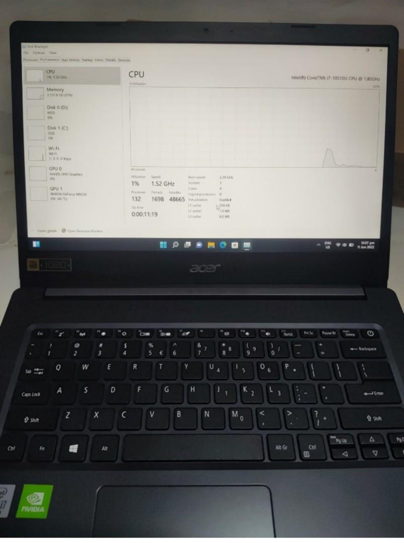 Acer Aspire 5 Gaming Laptop i710th gen processor upgraded to M.2 SSD