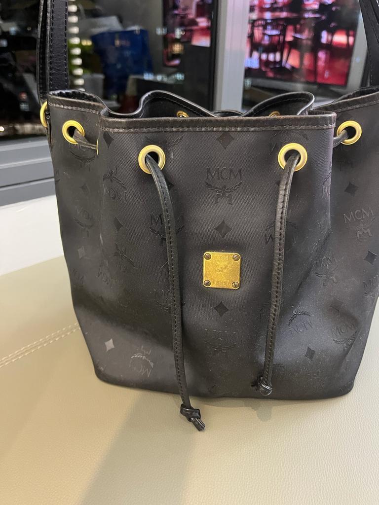 Mcm black bucket discount bag