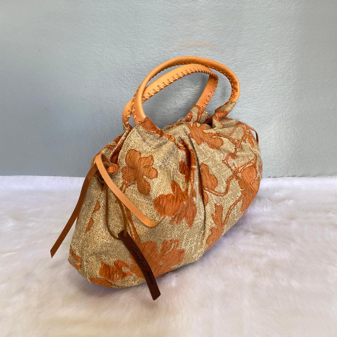 Bardot Rose Beige Orange Floral Prints Canvas Leather Tote Bag Women s Fashion Bags Wallets Tote Bags on Carousell