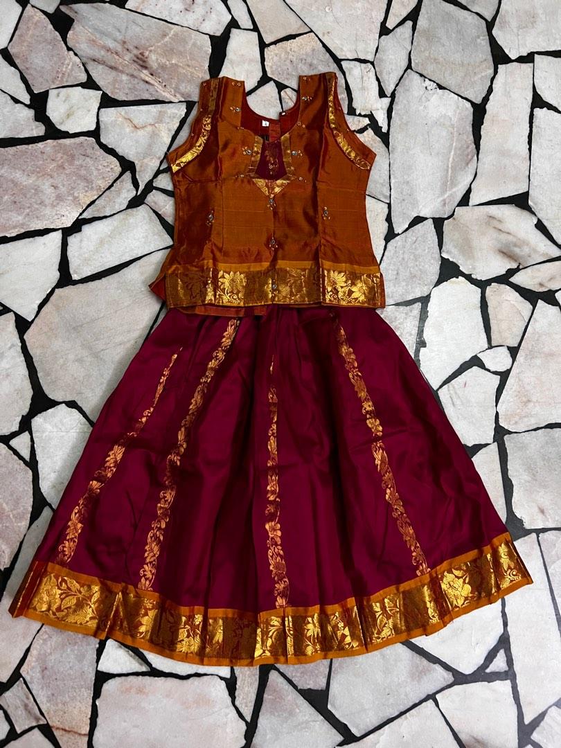 Maroon pattu pavadai cheap