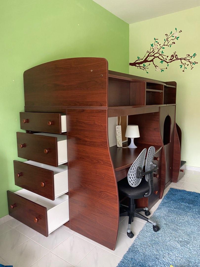 Berg Loft bed & desk with secret hiding place, Furniture & Home Living