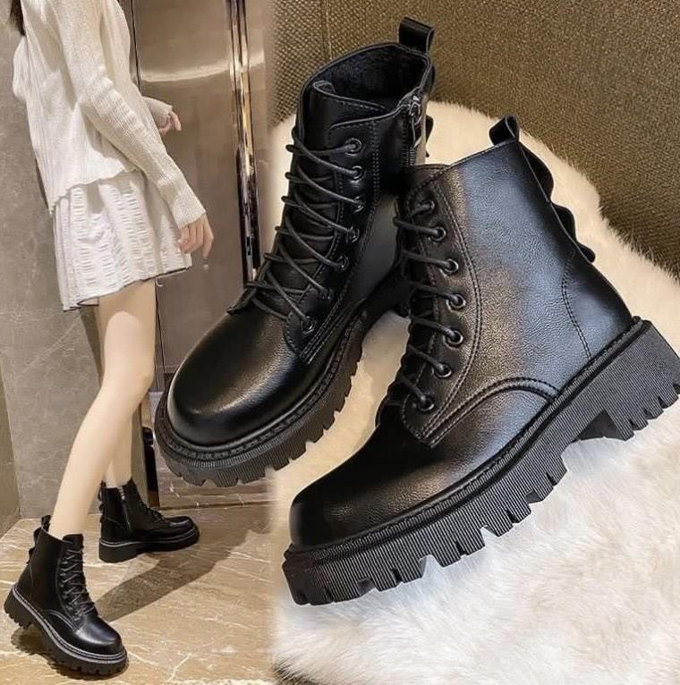 black chunky combat boots