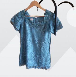 Blue Turquoise Lace Top/Kebaya Payet Modern/Brokat