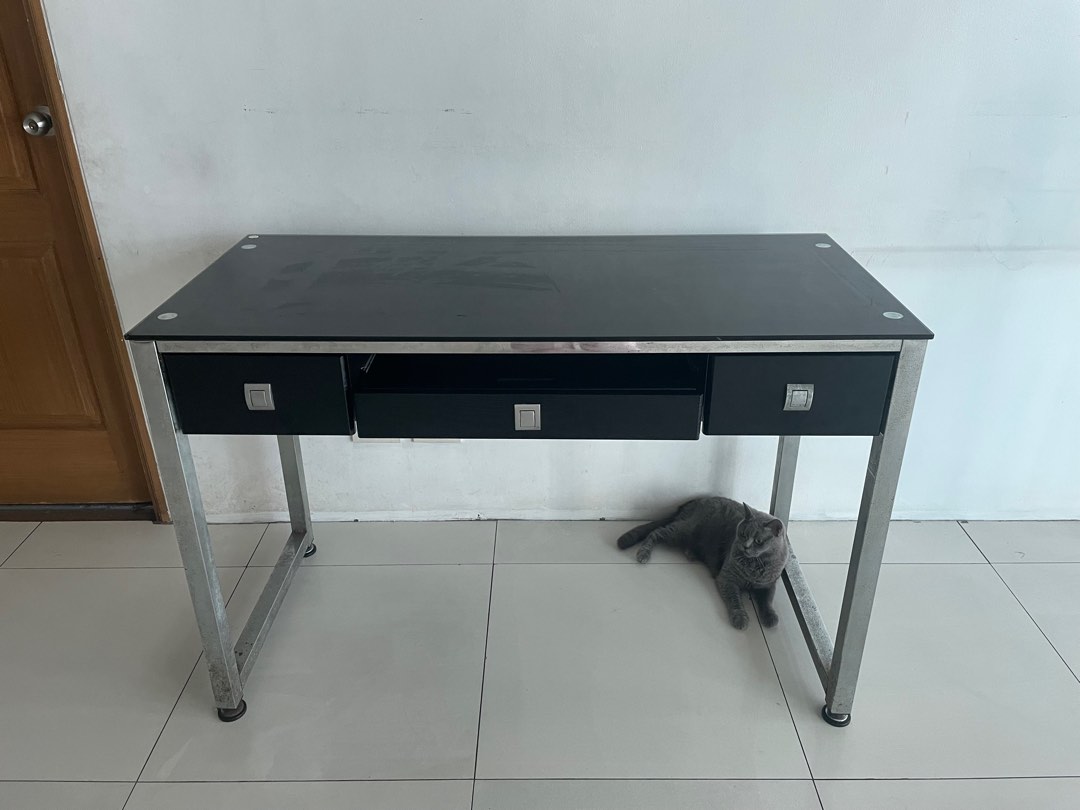 Computer glass table, Furniture & Home Living, Office Furniture