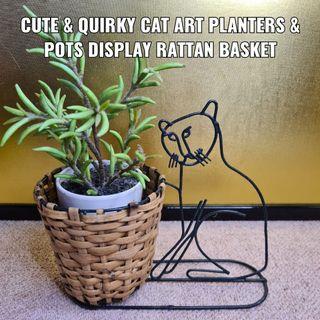 CUTE & QUIRKY CAT ART PLANTERS & POTS DISPLAY RATTAN BASKET