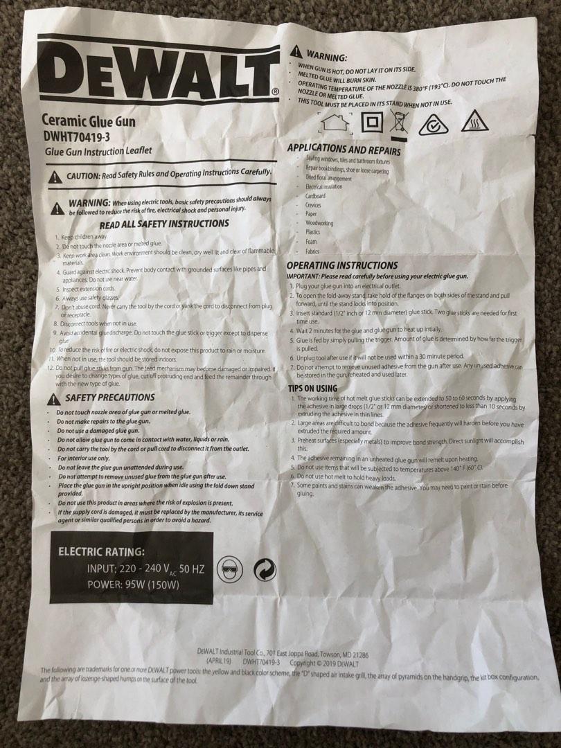 DeWalt Rapid Heat Ceramic Glue Gun, Furniture & Home Living, Home