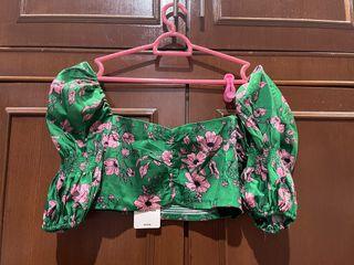 Green and Pink Floral Crop Top