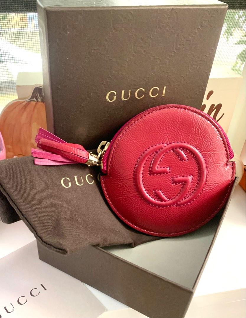 Gucci Gucci Round Zipper Coin Case Logo Print Card Interlocking G Purse  Leather 496319 White Antique Gold Hardware | Grailed