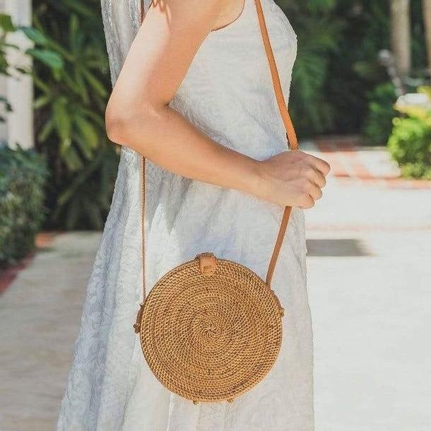 Round rattan sling bag clearance