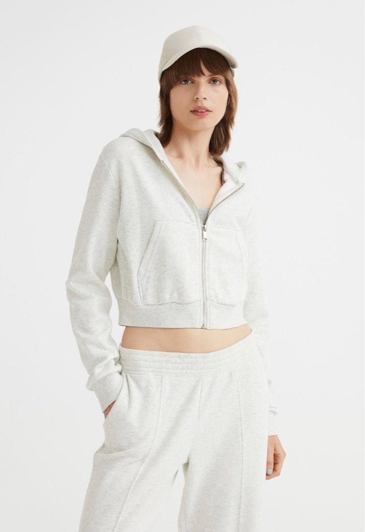 H M GREY CROPPED ZIP UP HOODIE JACKET Women s Fashion Coats Jackets and Outerwear on Carousell