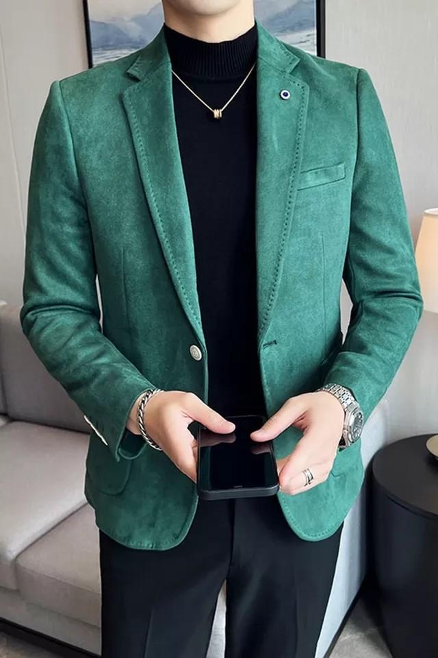 Suede green blazer on sale