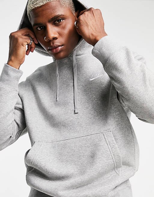 Nike club grey swoosh logo hoodie outlet