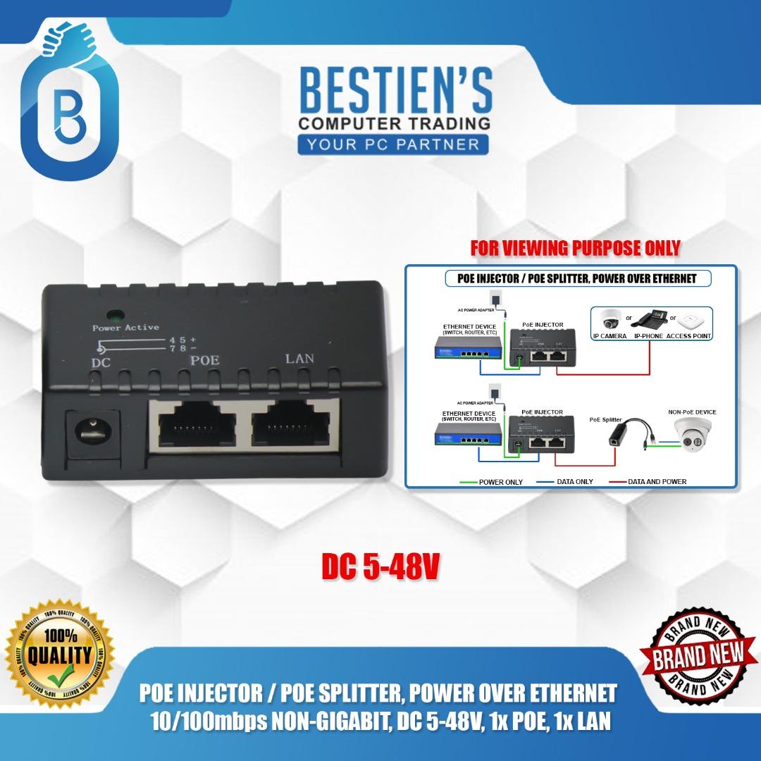 POE INJECTOR / POE SPLITTER, POWER OVER ETHERNET 10/100mbps NON-GIGABIT ...