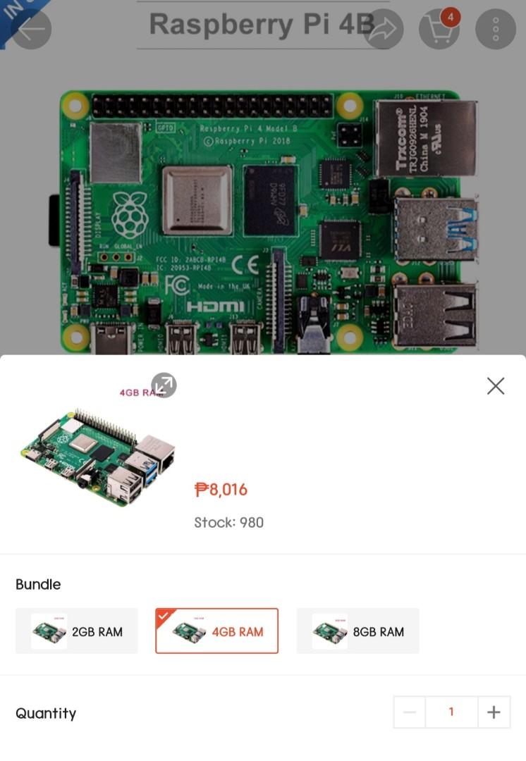 Raspberry Pi 4 Model B 4GB RAM, Computers & Tech, Parts & Accessories ...