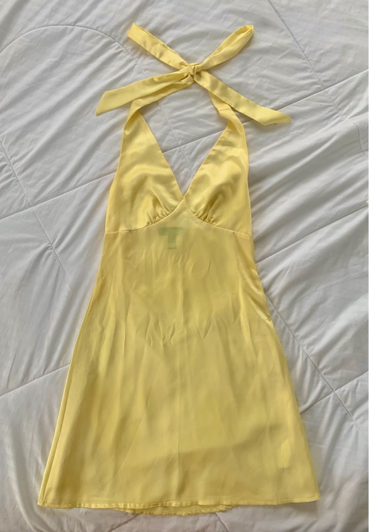 SILK YELLOW HALTER DRESS, Women's Fashion, Dresses & Sets, Dresses on ...