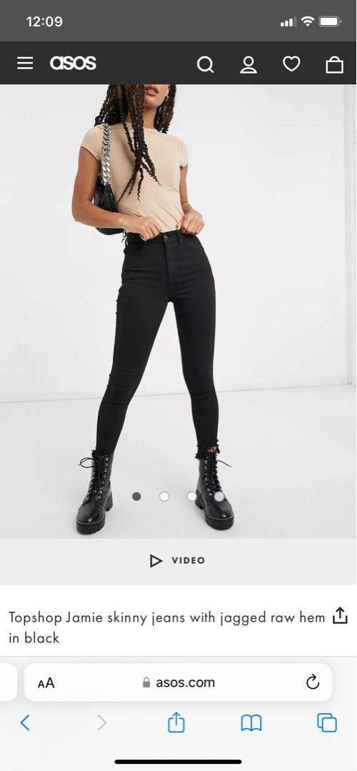 Topshop black raw hem shop jamie jeans