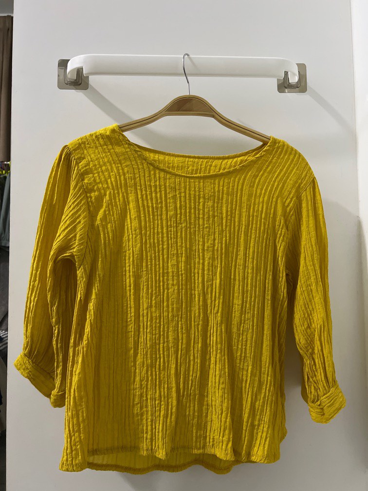 Yellow crinkled blouse, Women's Fashion, Tops, Blouses on Carousell