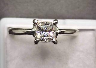 0.60 carat Princess Cut. Gra Certified Moissanite. Silver/Rhodium Ring.