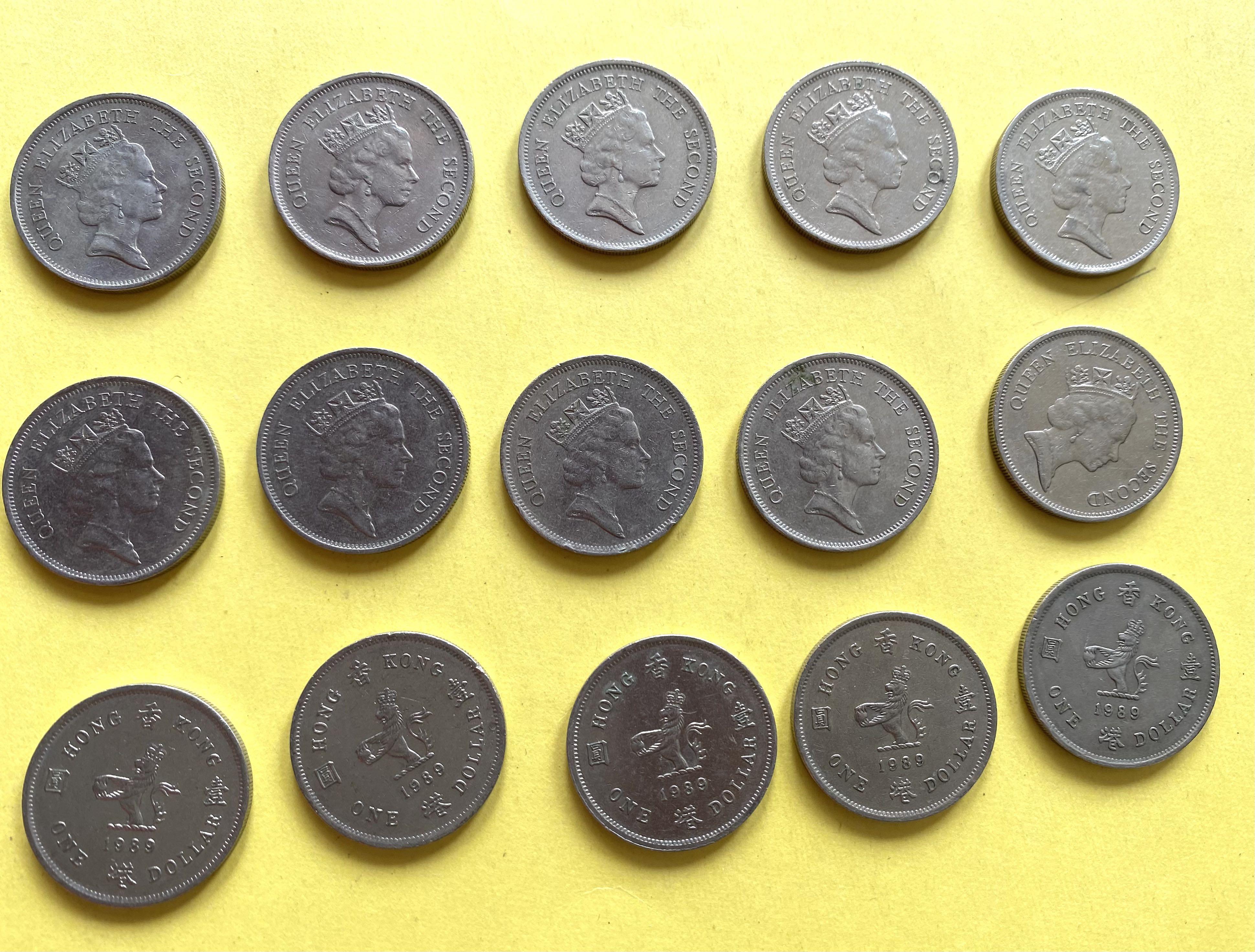 1989 年，英女王頭像一元硬幣，共15枚，新淨，還有很多不同年份，歡迎詢購🙏👍, 興趣及遊戲, 收藏品及紀念品, 錢幣- Carousell