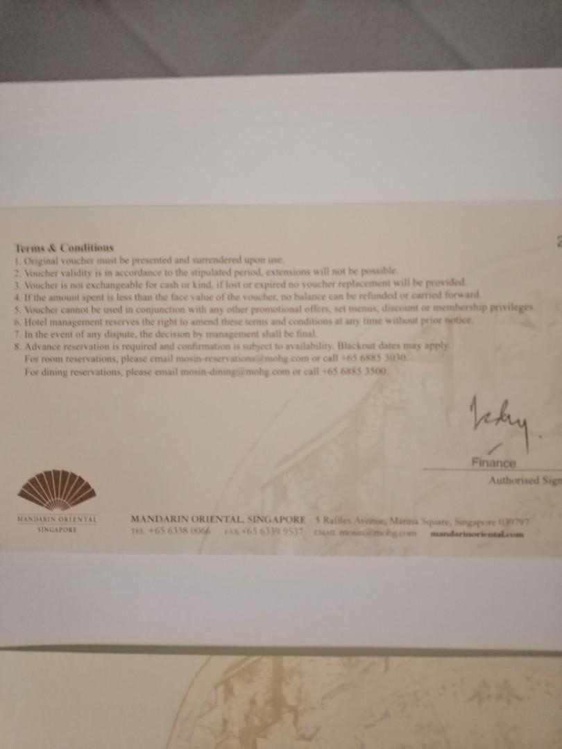 MANDARIN ORIENTAL SINGAPORE STAYCATION HOTEL Voucher (2D1N), Tickets